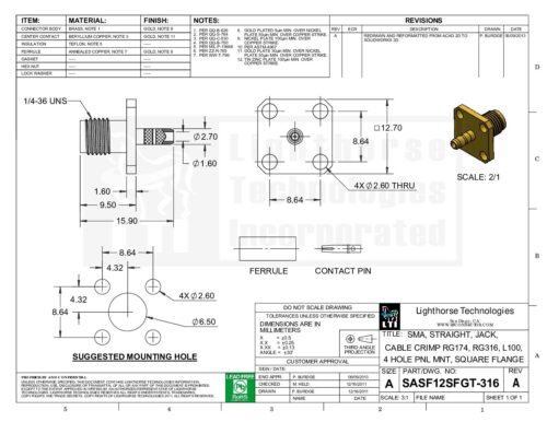 SMA - Straight Jack Crimp 4 Hole Panel Mount RG316 - Image 4
